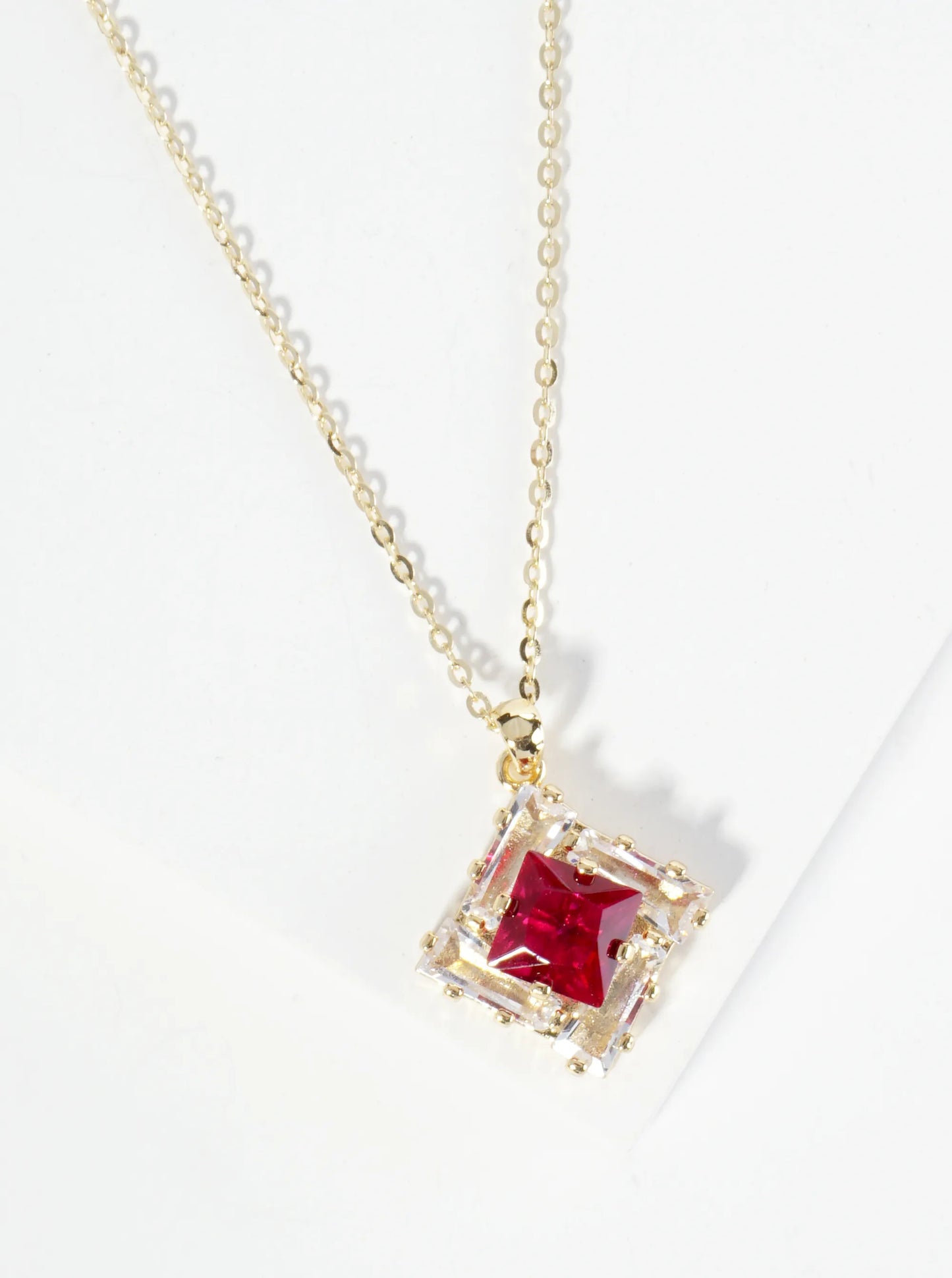 18K Gold Dipped Double Rhombus CZ Pendant Necklace