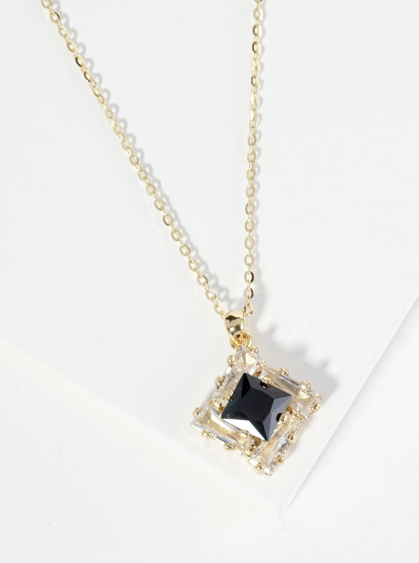 18K Gold Dipped Double Rhombus CZ Pendant Necklace