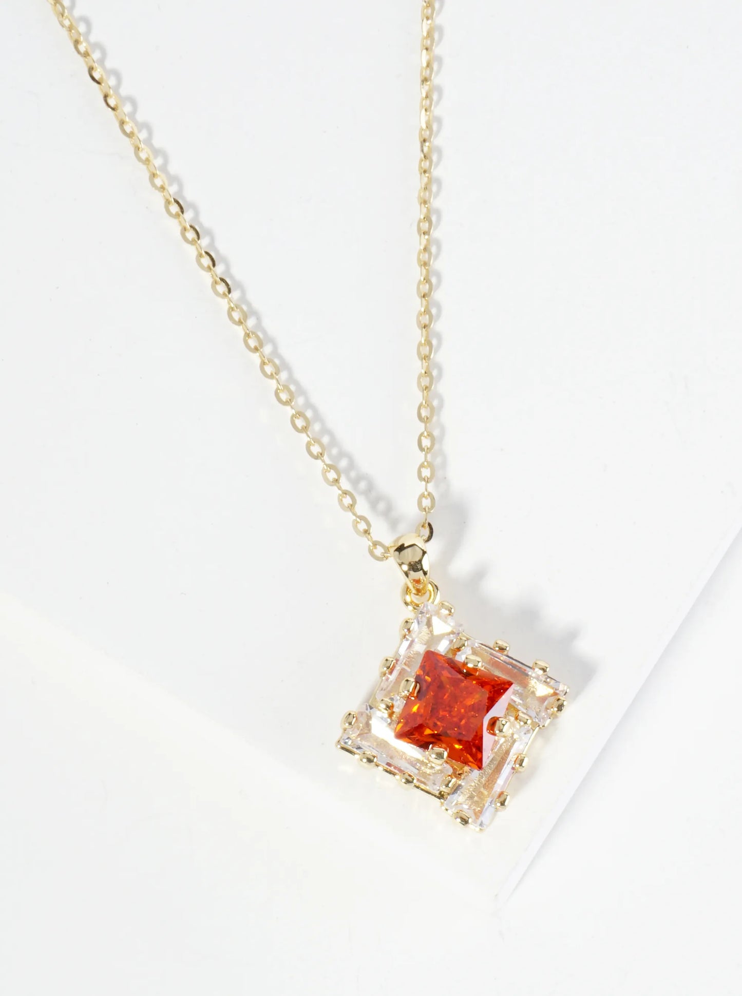 18K Gold Dipped Double Rhombus CZ Pendant Necklace