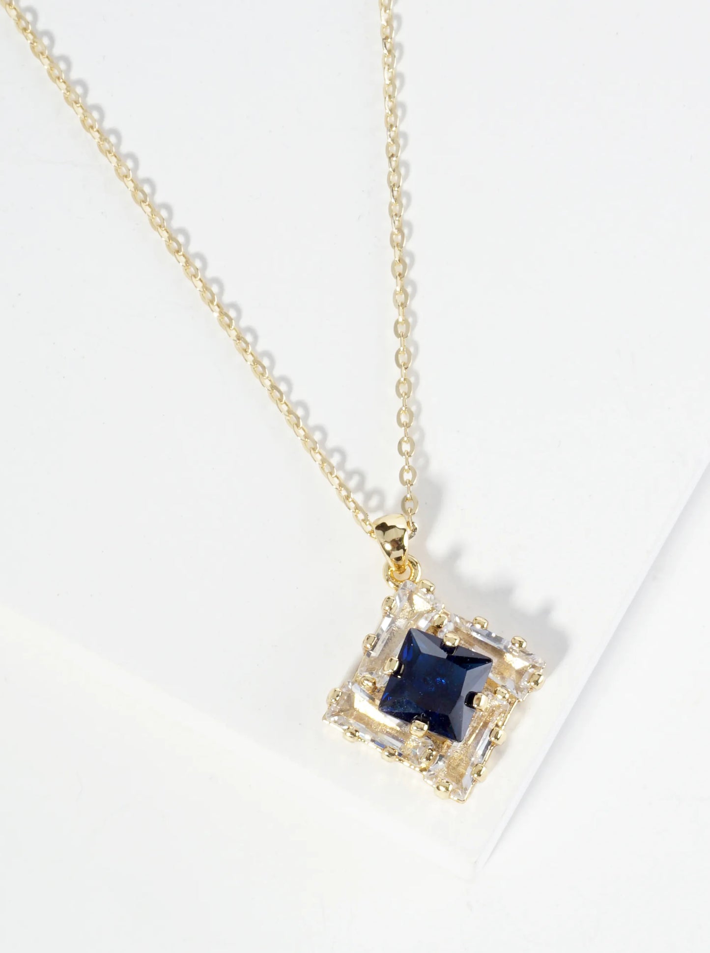 18K Gold Dipped Double Rhombus CZ Pendant Necklace