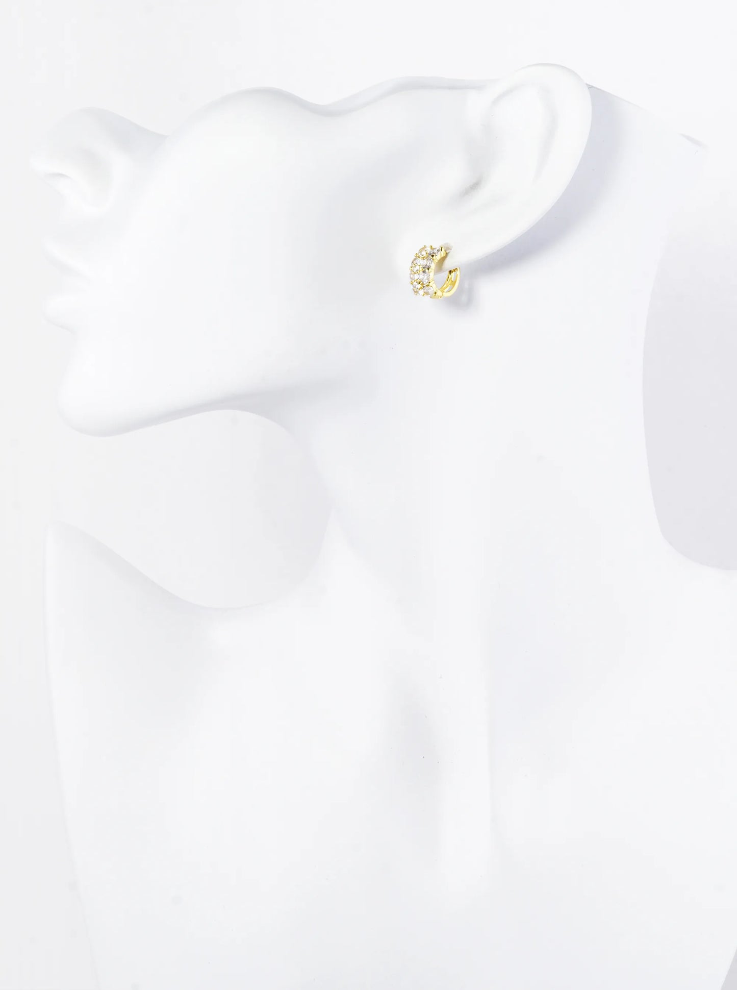 18K Gold Dipped Double Row 4-Prong Setting CZ Stone 10mm Brass Huggie Hoop Earrings