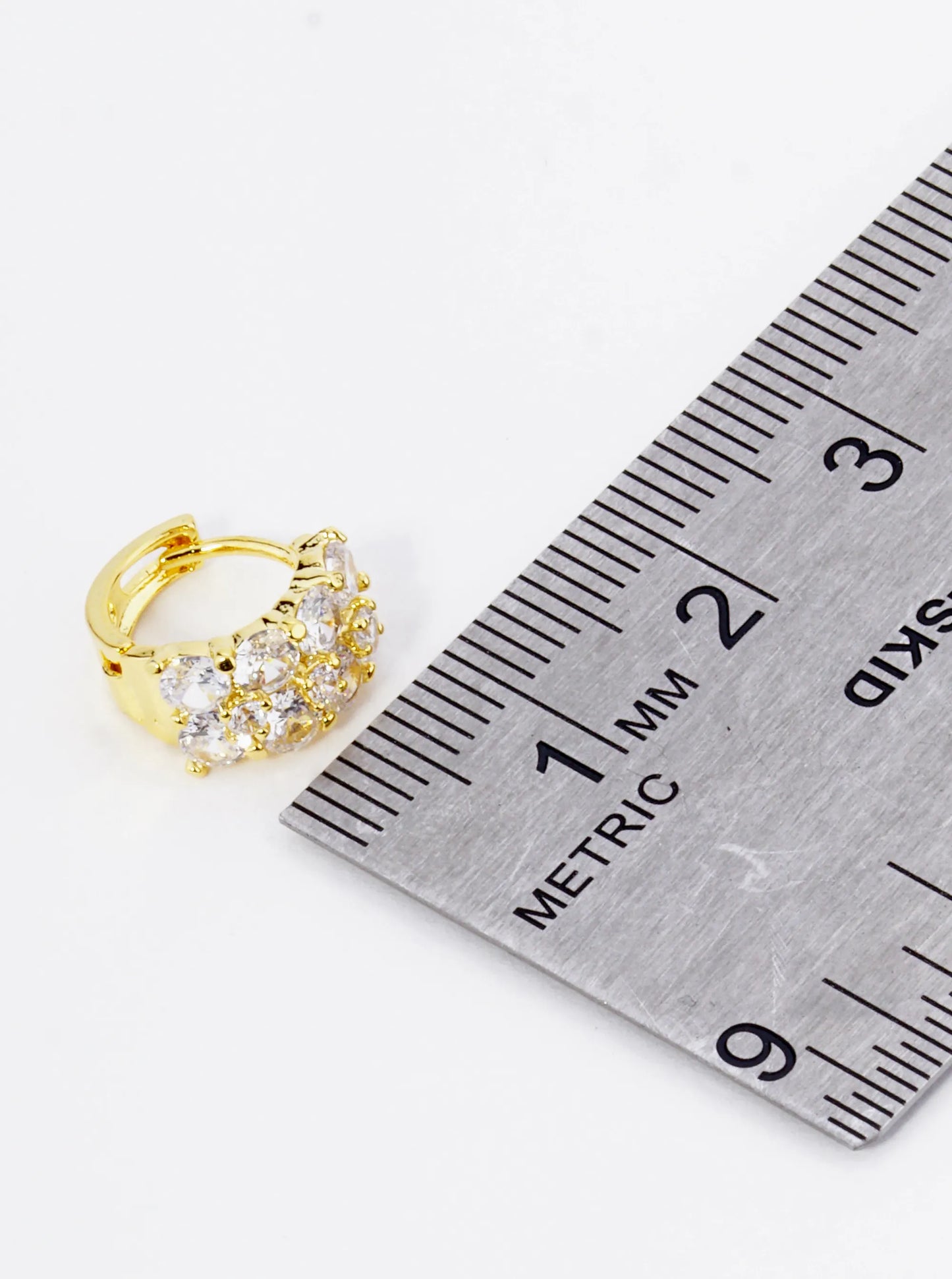 18K Gold Dipped Double Row 4-Prong Setting CZ Stone 10mm Brass Huggie Hoop Earrings