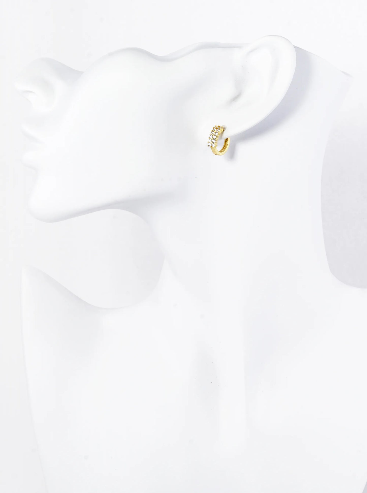 18K Gold Dipped Double Row Pave Set CZ 12mm Brass Huggie Hoop Earrings