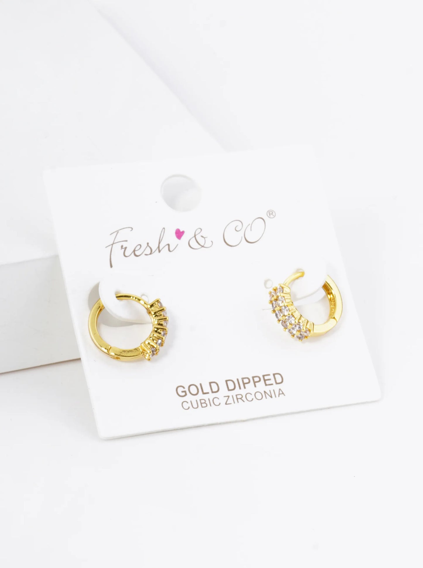 18K Gold Dipped Double Row Pave Set CZ 12mm Brass Huggie Hoop Earrings