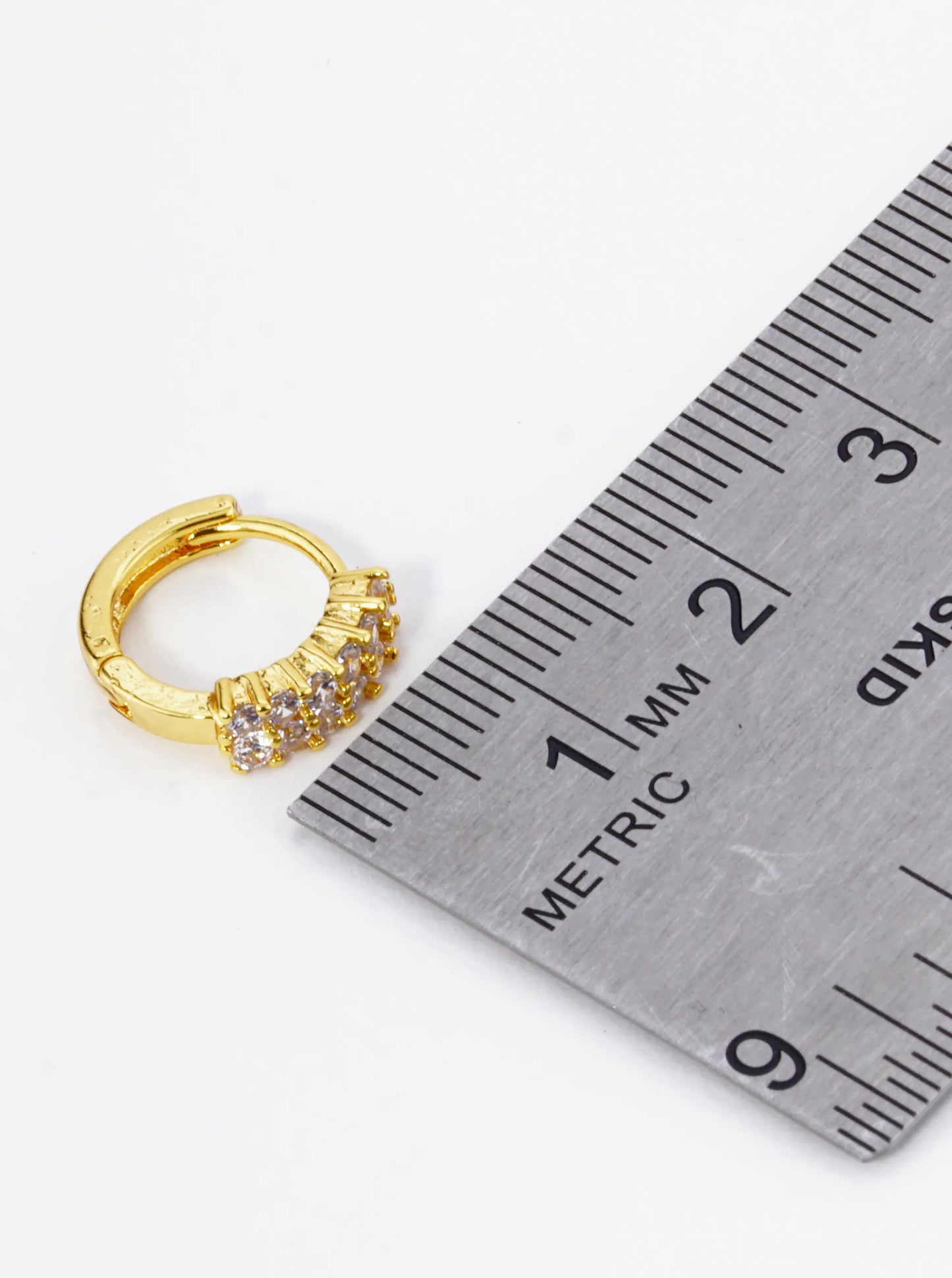 18K Gold Dipped Double Row Pave Set CZ 12mm Brass Huggie Hoop Earrings