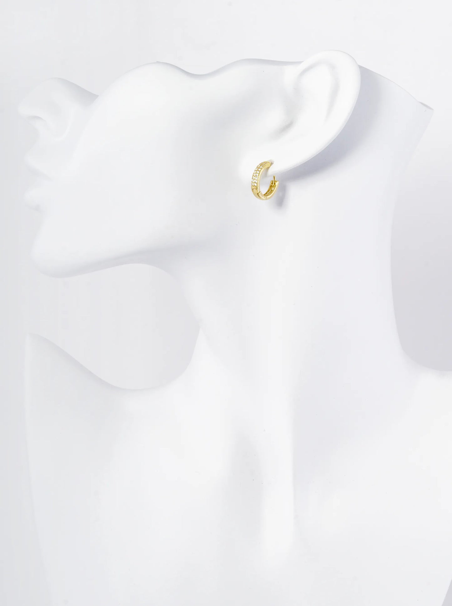 18K Gold Dipped Double Row Pave Set Cubic Zirconia 12mm Huggie Hoop Earrings