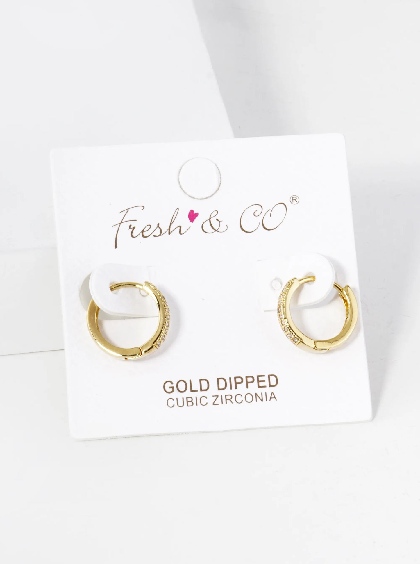 18K Gold Dipped Double Row Pave Set Cubic Zirconia 12mm Huggie Hoop Earrings