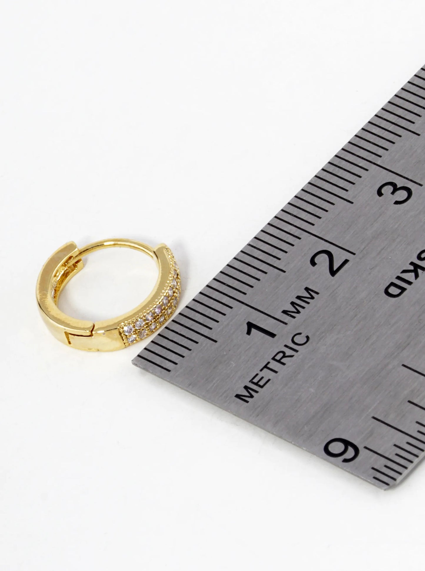 18K Gold Dipped Double Row Pave Set Cubic Zirconia 12mm Huggie Hoop Earrings