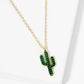 18K Gold Dipped Emerald Color CZ Pave Cactus Pendant Necklace