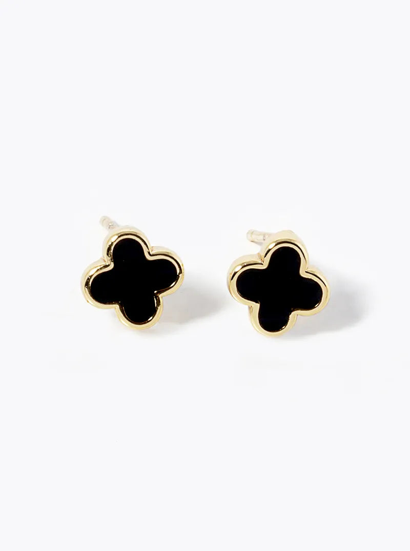 18K Gold Dipped Enamel Filled 7mm Quatrefoil 925 Sterling Silver Post Stud Earrings