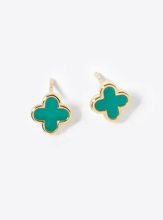 18K Gold Dipped Enamel Filled 7mm Quatrefoil 925 Sterling Silver Post Stud Earrings