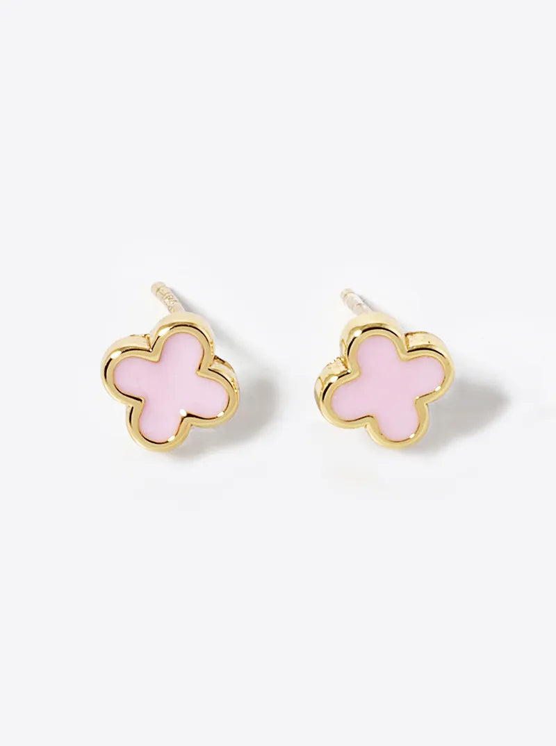 18K Gold Dipped Enamel Filled 7mm Quatrefoil 925 Sterling Silver Post Stud Earrings