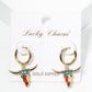18K Gold Dipped Enamel Filled Bull Head Drop 12mm Huggie Hoop Earrings