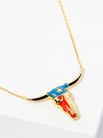 18K Gold Dipped Enamel Filled Bull Head Pendant Necklace