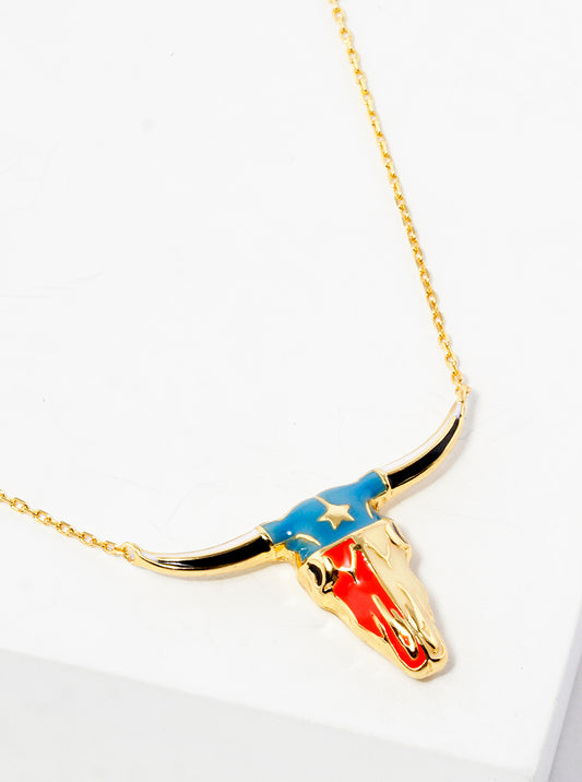 18K Gold Dipped Enamel Filled Bull Head Pendant Necklace