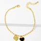 18K Gold Dipped Enamel Filled Double Heart Ball Chain Bracelet