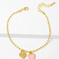 18K Gold Dipped Enamel Filled Double Heart Ball Chain Bracelet