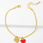 18K Gold Dipped Enamel Filled Double Heart Ball Chain Bracelet