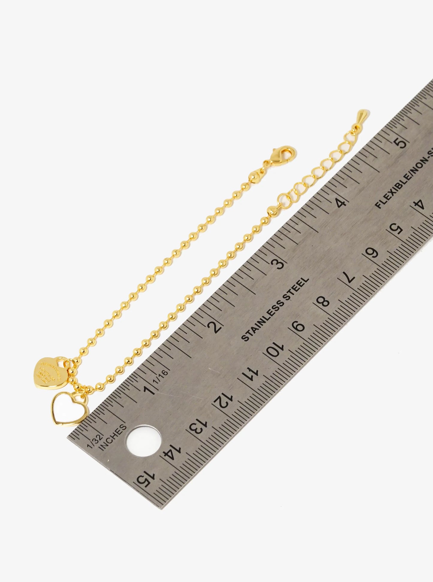 18K Gold Dipped Enamel Filled Double Heart Ball Chain Bracelet