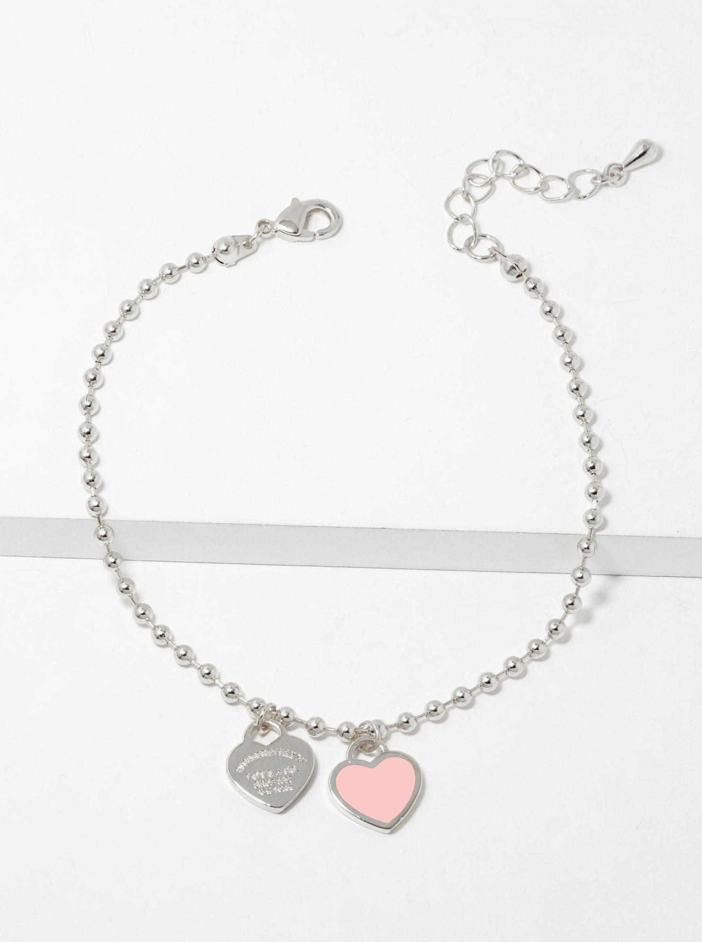 18K Gold Dipped Enamel Filled Double Heart Ball Chain Bracelet