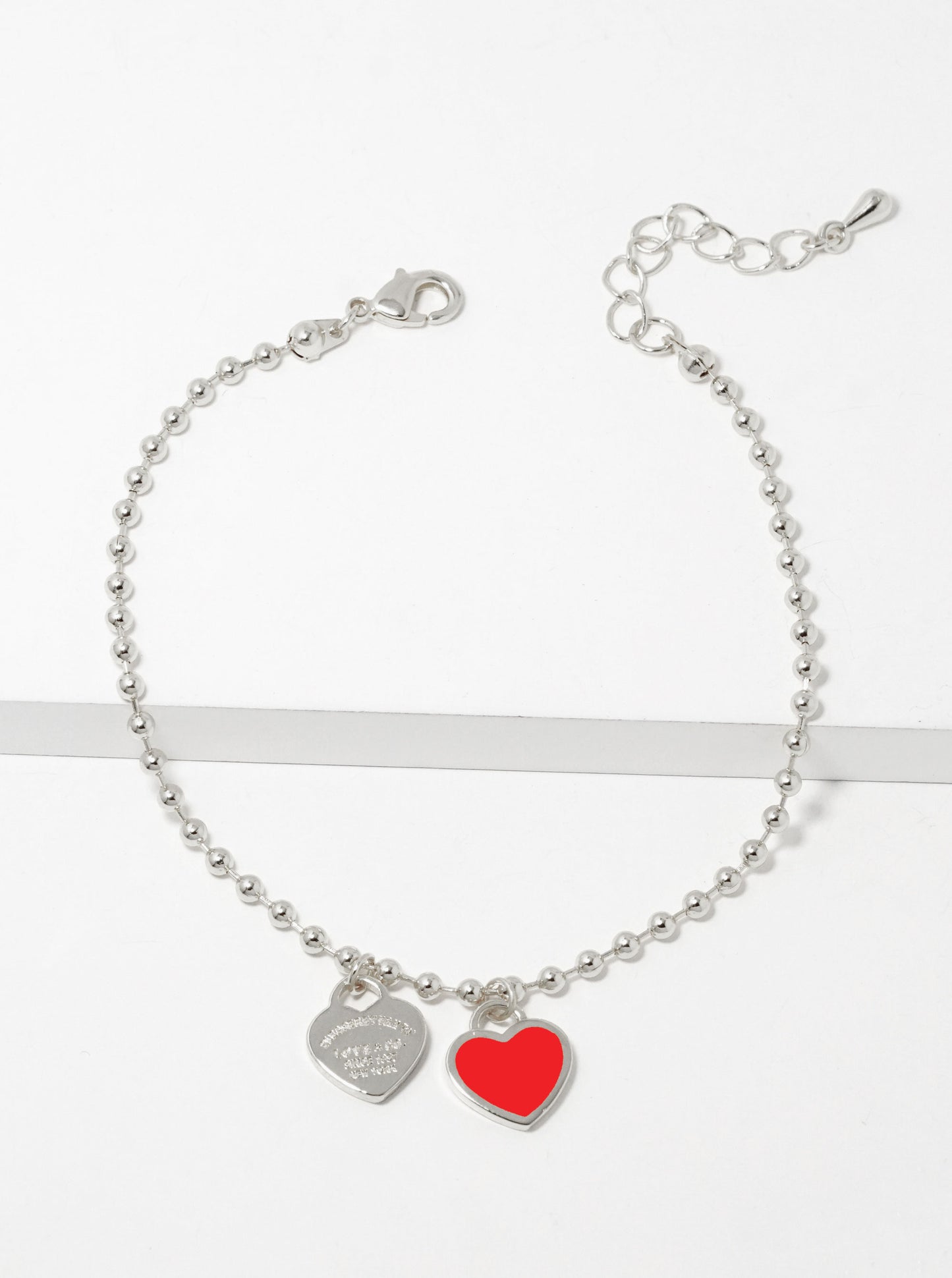 18K Gold Dipped Enamel Filled Double Heart Ball Chain Bracelet