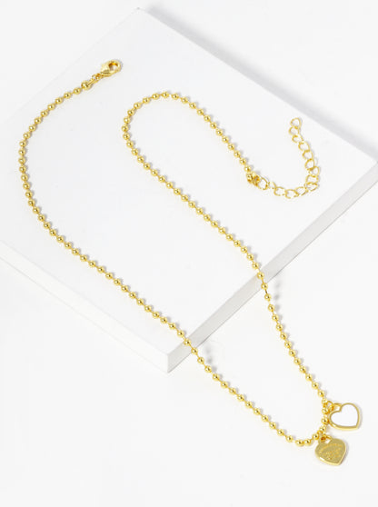 18K Gold Dipped Enamel Filled Double Heart Pendant Ball Chain Necklace