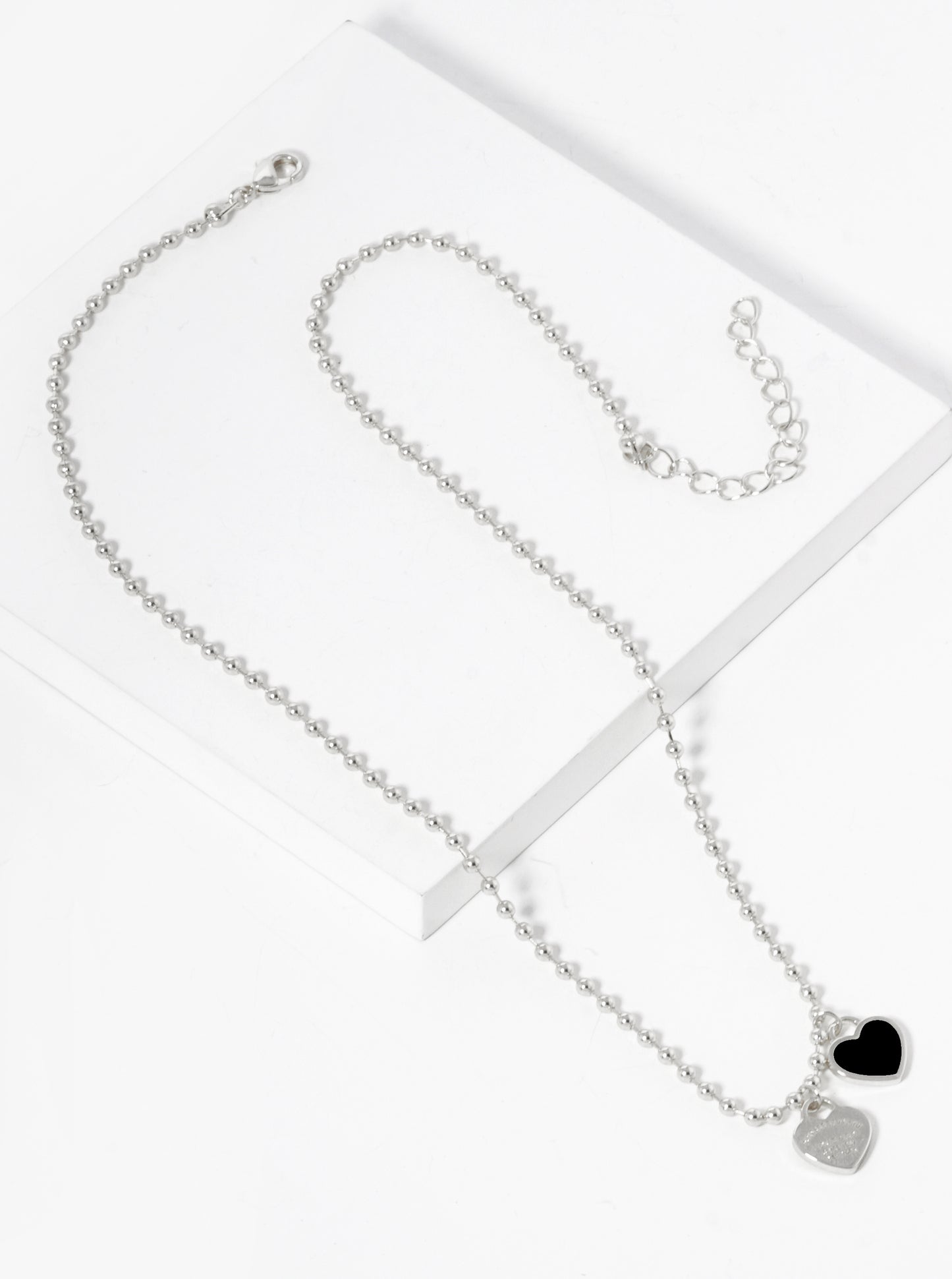 18K Gold Dipped Enamel Filled Double Heart Pendant Ball Chain Necklace