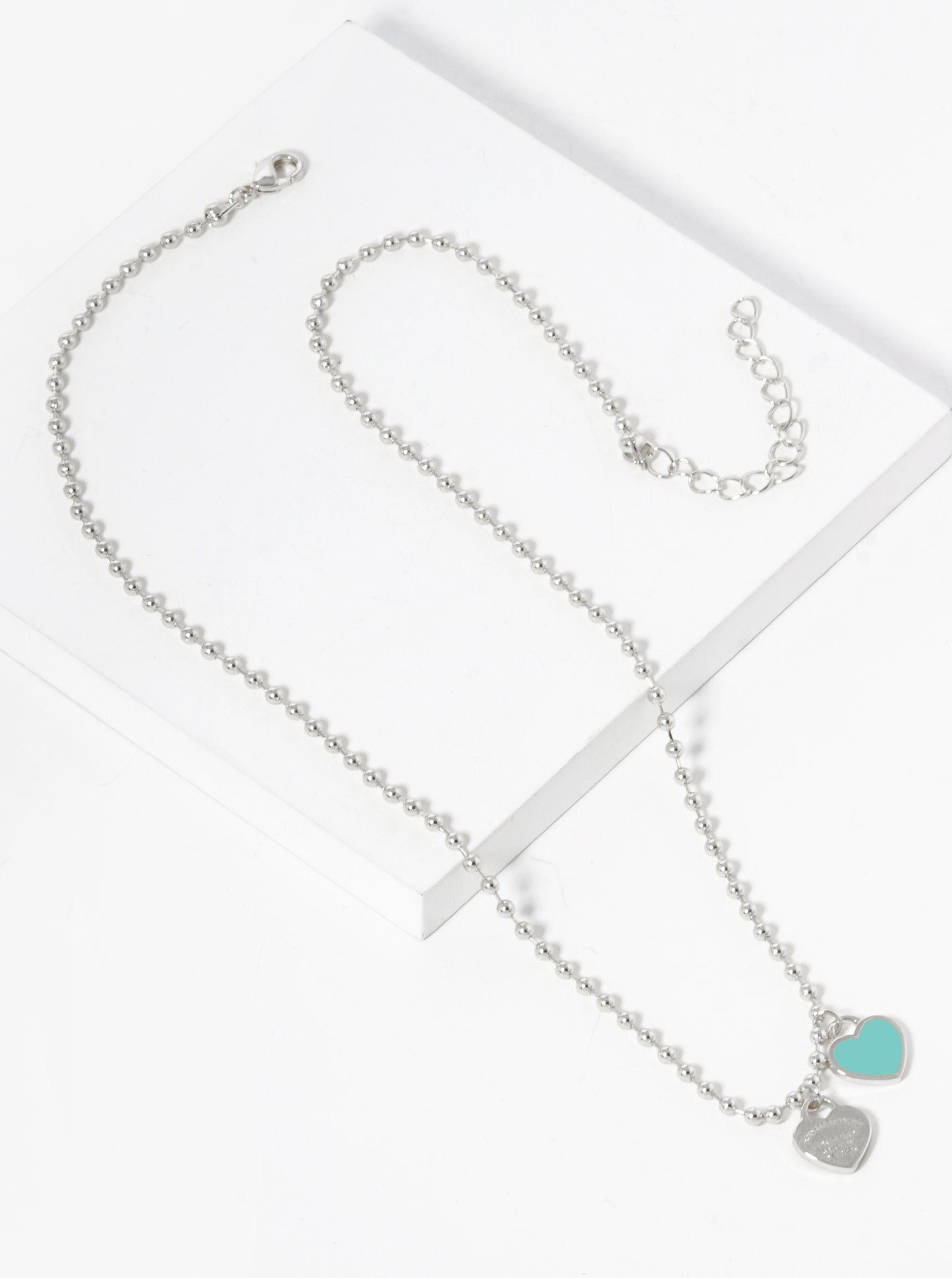 18K Gold Dipped Enamel Filled Double Heart Pendant Ball Chain Necklace