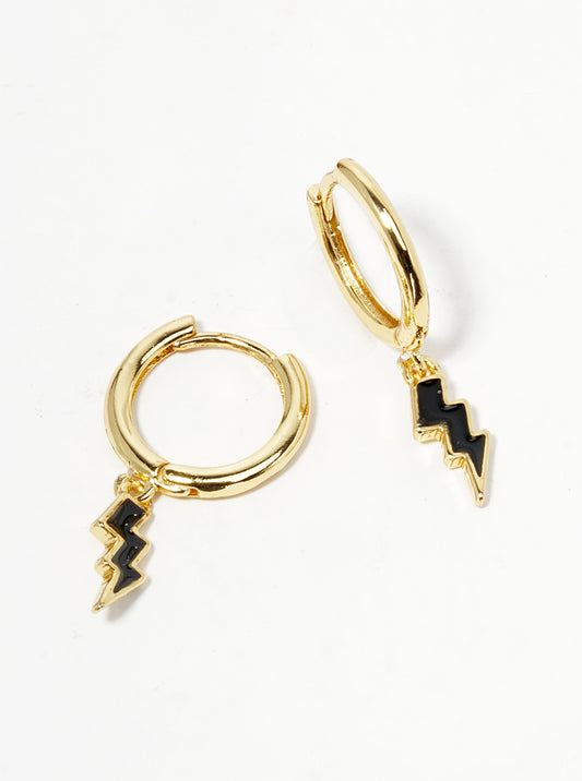 18K Gold Dipped Enamel Filled Lightning Drop 10mm Huggie Hoop Earrings