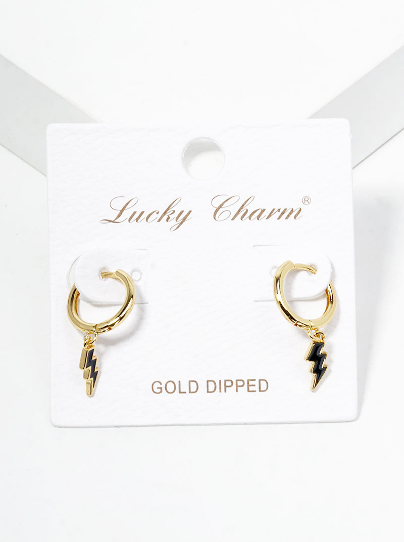 18K Gold Dipped Enamel Filled Lightning Drop 10mm Huggie Hoop Earrings