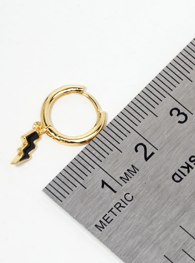 18K Gold Dipped Enamel Filled Lightning Drop 10mm Huggie Hoop Earrings