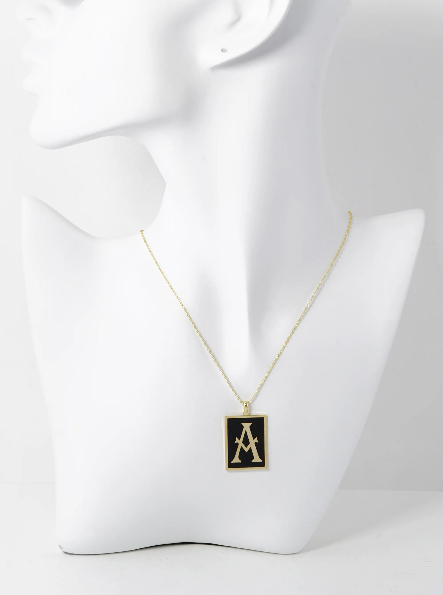 18K Gold Dipped Enamel Filled Rectangular Initial Pendant Necklace
