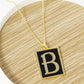 18K Gold Dipped Enamel Filled Rectangular Initial Pendant Necklace
