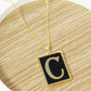 18K Gold Dipped Enamel Filled Rectangular Initial Pendant Necklace