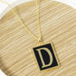 18K Gold Dipped Enamel Filled Rectangular Initial Pendant Necklace