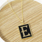 18K Gold Dipped Enamel Filled Rectangular Initial Pendant Necklace
