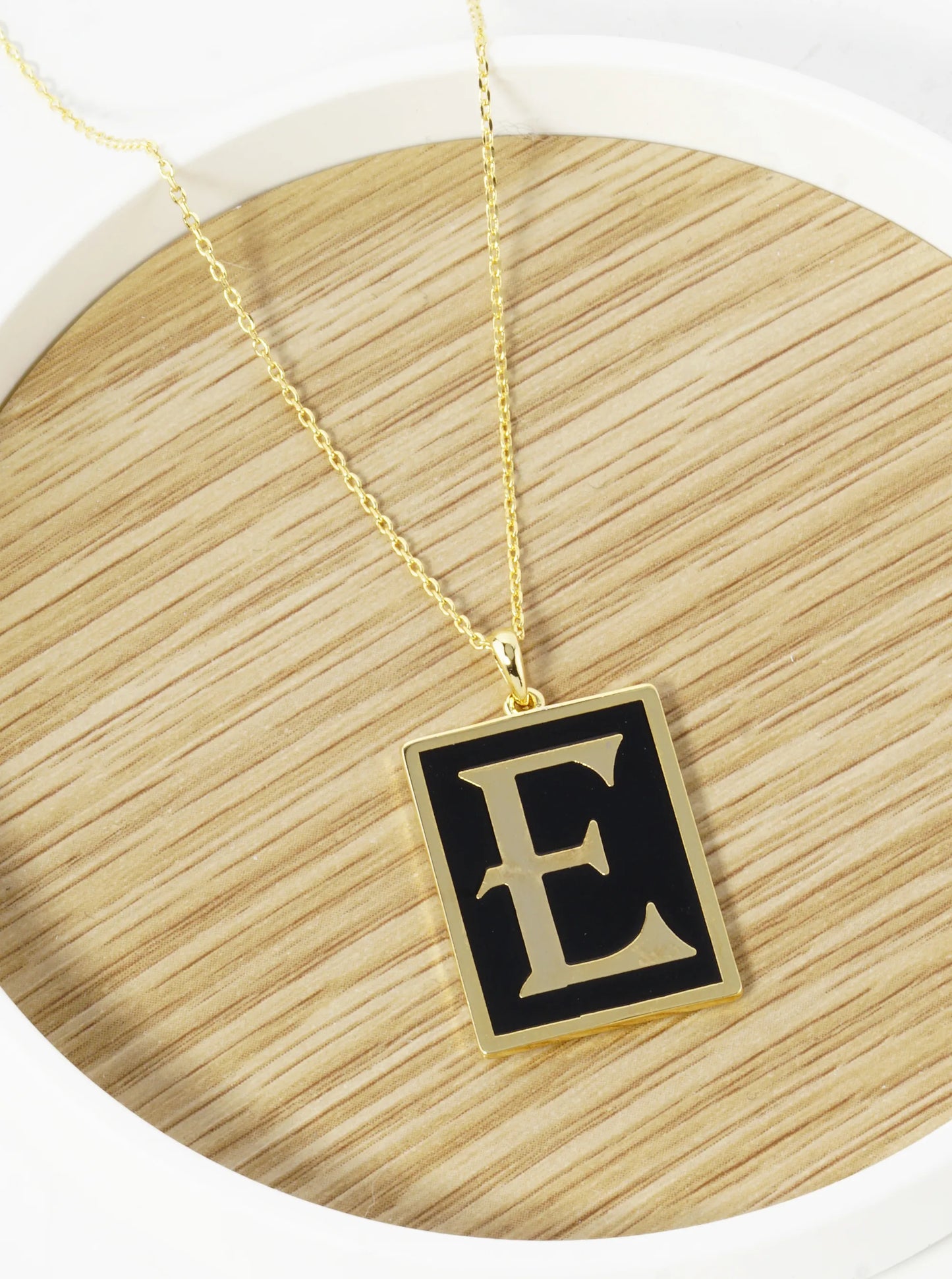 18K Gold Dipped Enamel Filled Rectangular Initial Pendant Necklace