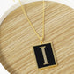 18K Gold Dipped Enamel Filled Rectangular Initial Pendant Necklace