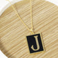 18K Gold Dipped Enamel Filled Rectangular Initial Pendant Necklace