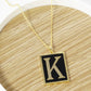 18K Gold Dipped Enamel Filled Rectangular Initial Pendant Necklace