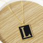 18K Gold Dipped Enamel Filled Rectangular Initial Pendant Necklace