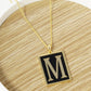 18K Gold Dipped Enamel Filled Rectangular Initial Pendant Necklace