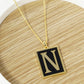 18K Gold Dipped Enamel Filled Rectangular Initial Pendant Necklace