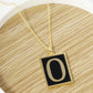 18K Gold Dipped Enamel Filled Rectangular Initial Pendant Necklace