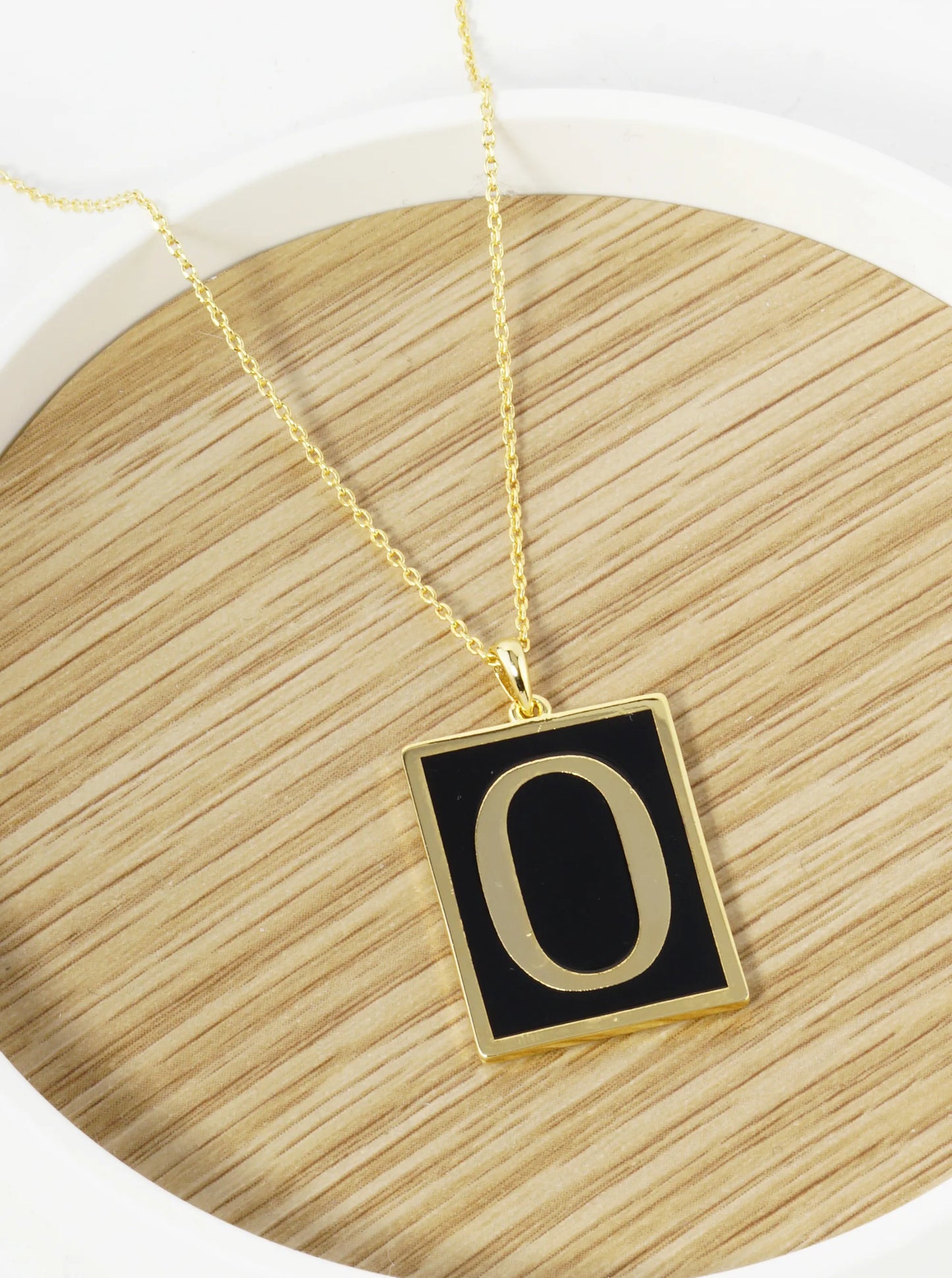 18K Gold Dipped Enamel Filled Rectangular Initial Pendant Necklace