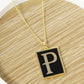 18K Gold Dipped Enamel Filled Rectangular Initial Pendant Necklace