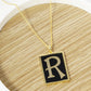 18K Gold Dipped Enamel Filled Rectangular Initial Pendant Necklace