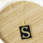 18K Gold Dipped Enamel Filled Rectangular Initial Pendant Necklace