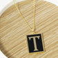 18K Gold Dipped Enamel Filled Rectangular Initial Pendant Necklace