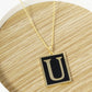 18K Gold Dipped Enamel Filled Rectangular Initial Pendant Necklace